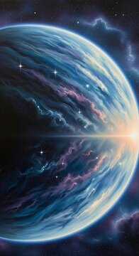 Vibrant Alien Planet with Glowing Atmosphere and Distant Star.