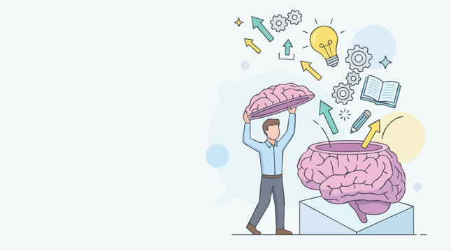 Businessman lifting a Brain-shaped lid representing Innovation and Creativity in the Workplace
