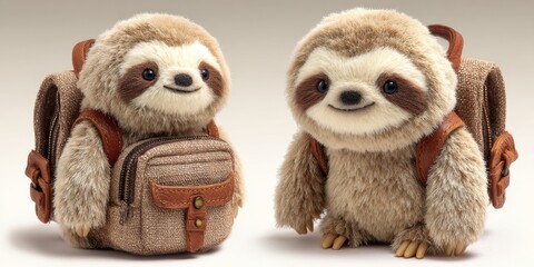 Fototapeta premium Cute plush sloth backpack for kids or collectors