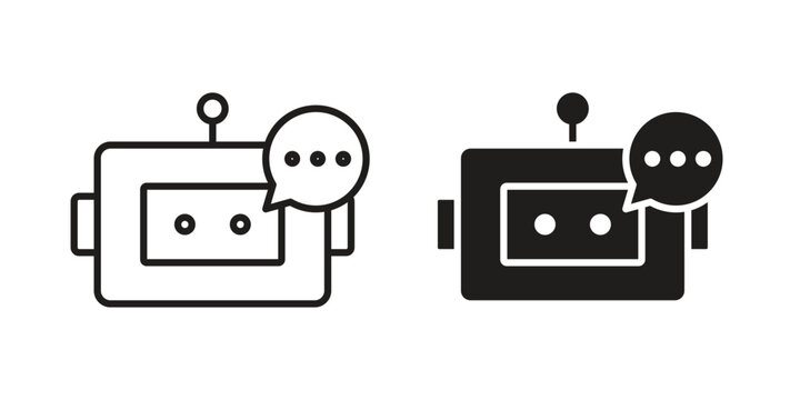 Chat bot assistance icon element for graphic designs. line and flat symbols