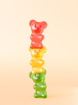 Rendering of three gummi bears on top of each other