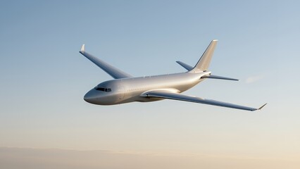 Obraz premium Modern Futuristic Aircraft Flying in Clear Blue Sky with Clouds