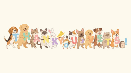 Fototapeta premium Thank you veterinarians with various pets in a colorful illustration 