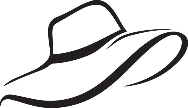 Hand Drawn Woman Hat Black and White Illustration in Minimal Line Art Style Design