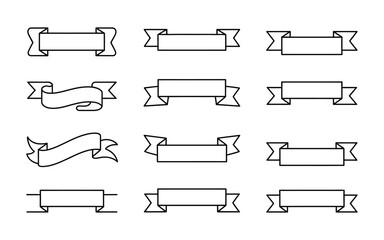 Ribbons template for text doodle hand drawn icon set, outline drawing medieval ribbons template line clipart symbol collection for decoration banners labels and graphic design