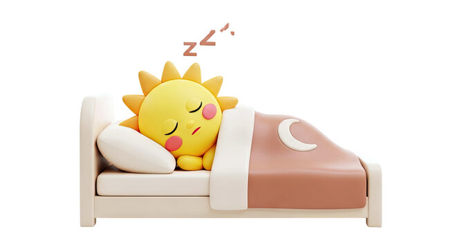Cute cartoon sun sleeping in a bed