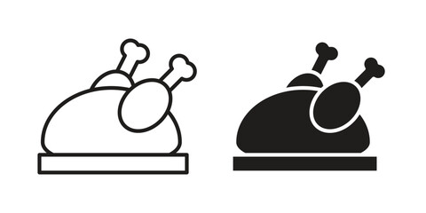 Cooked chicken icon element for graphic designs. line and flat symbols © Dawid