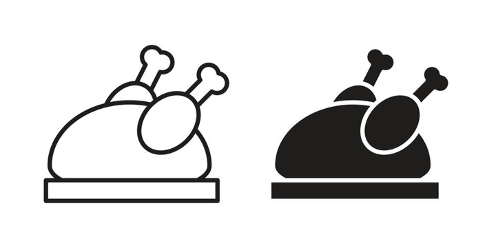 Cooked chicken icon element for graphic designs. line and flat symbols