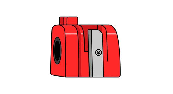 Red camera with gray shutter button.