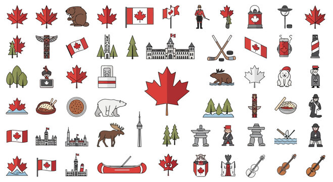 Canada Icons Collection: Maple Leaf, Flag, Moose, Beaver, Landmarks, Culture