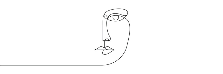 Minimalist continuous one line drawing of a human face with abstract features for modern wall art. Editable stroke outline. Single contour art. Doodle hand drawn vector illustration © SomDraw