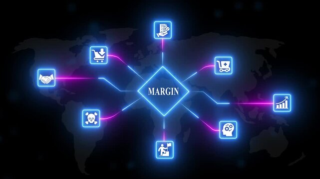 Business Margin Concept with Neon and Global Map Background profit margin financial growth neon global map