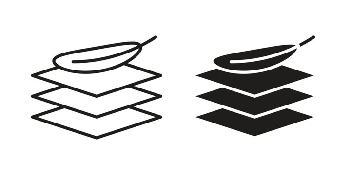 Fabric with feather icon element for graphic designs. line and flat symbols