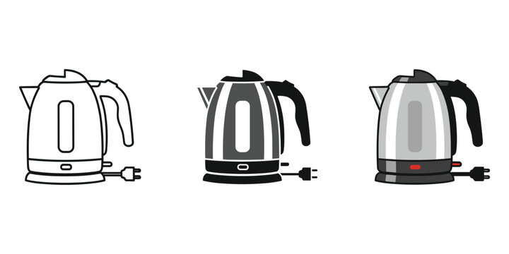 Three electric kettle illustrations in different styles