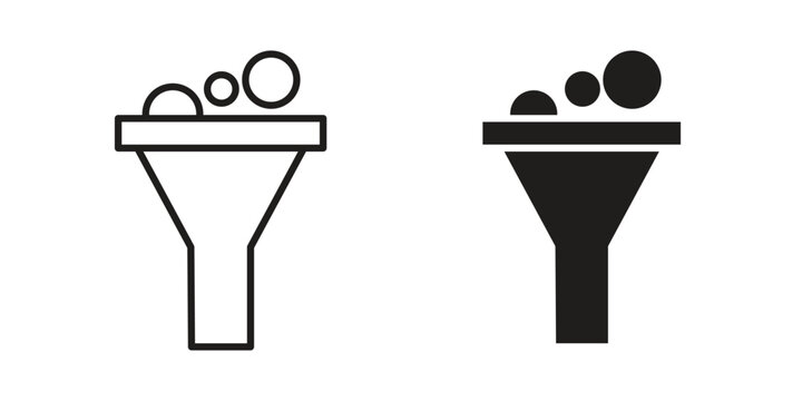 Filter funnel process icon element for graphic designs. line and flat symbols