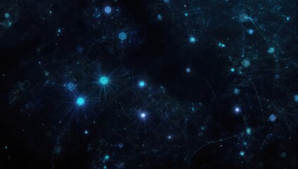 Fototapeta premium Abstract dark blue background with glowing particles and bokeh effect.