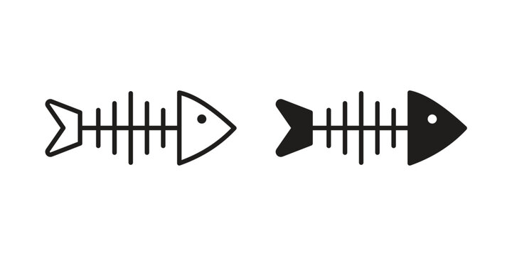 Fish bone icon element for graphic designs. line and flat symbols