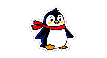 Obraz premium Delightful animated penguin character wearing a warm red scarf, perfect for cheerful winter season themes