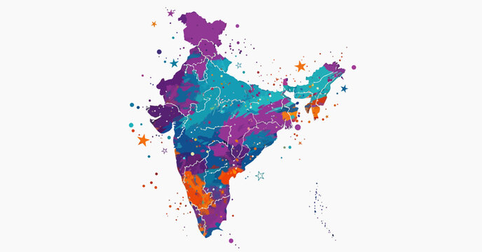 Map Of India With Colorful Abstract Design