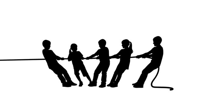 People pulling on a rope together.