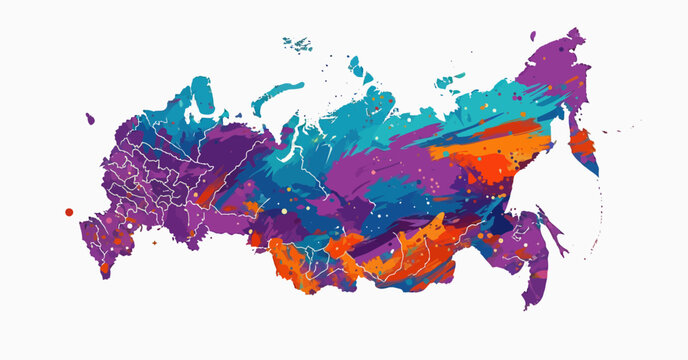 Map of Russia With Colorful Regional Divisions