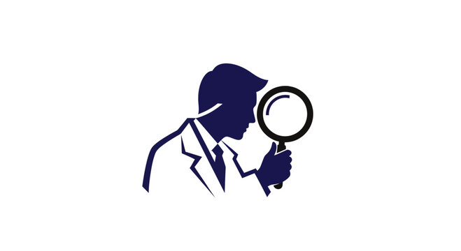 Silhouette of man with magnifying glass.