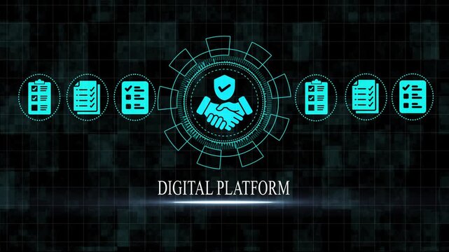 Digital Platform Concept with Handshake and Checkmarks on Dark Background security technology