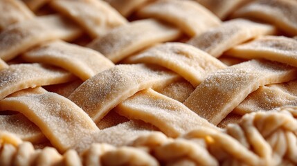Closeup of freshly baked lattice crust on sweet apple pie, Labor Thanksgiving Day, Thanksgiving