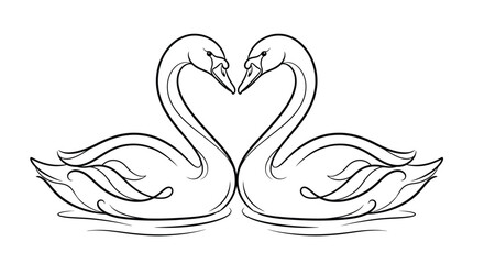 Two swans forming a heart shape with their necks in a line drawing © pranto Desgin