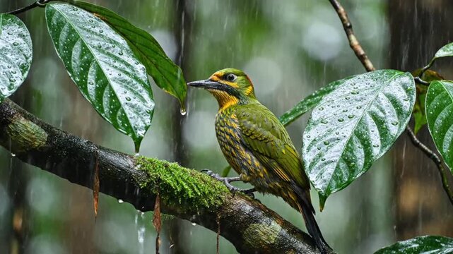 Coppersmith Barbet on tree branch.
