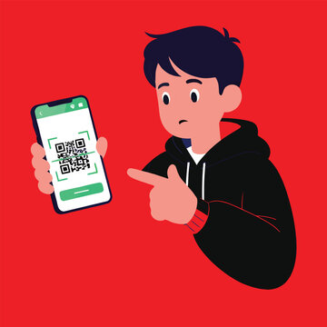 Qr code scan on mobile phone by young man