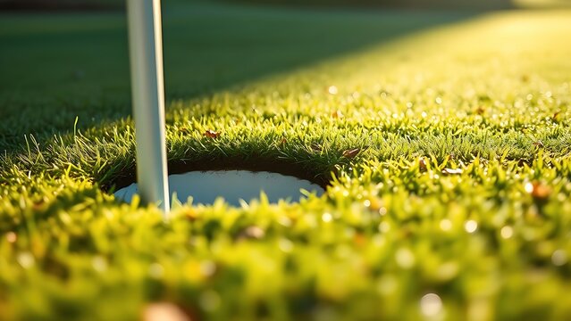 oganesson. Fresh divot mark on golf course turf with upturned grass and morning dew. real-estate listings, architecture portfolios, designed for interior renovation comparisons for interiors.