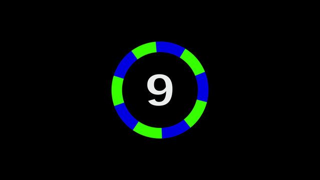 Countdown number nine with blue and green