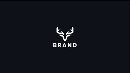 Minimalist geometric deer antler logo design concept representing strength and elegance for modern branding. Clean and bold animal head silhouette illustration for diverse corporate identity