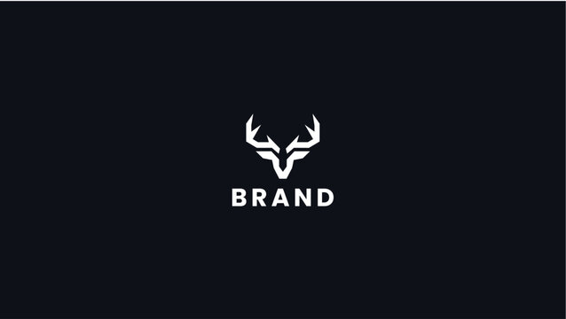 Minimalist geometric deer antler logo design concept representing strength and elegance for modern branding. Clean and bold animal head silhouette illustration for diverse corporate identity