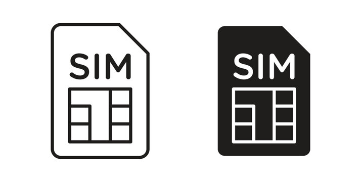 Sim icon element for graphic designs. line and flat symbols