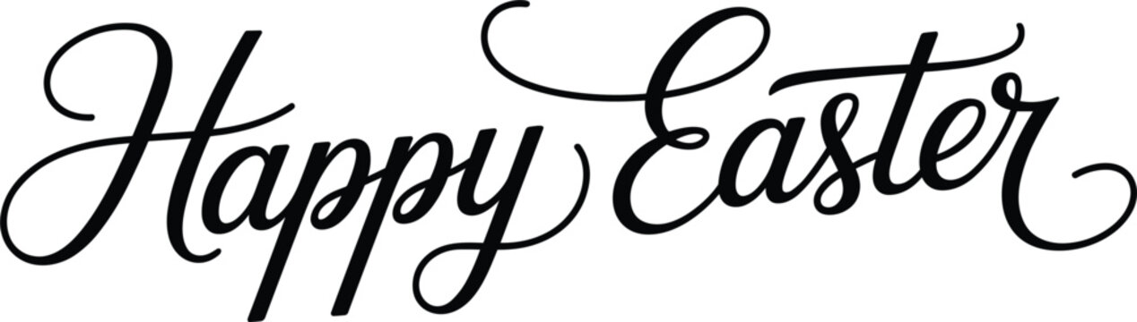 Happy Easter handwritten lettering calligraphy black ink text isolated on white background vector for card