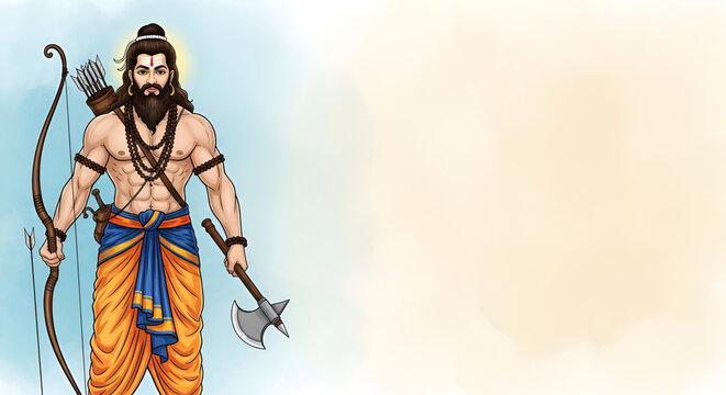 Watercolor illustration of lord parshuram with axe and bow for parshuram jayanti.