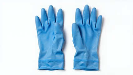 Obraz premium Pair of Blue Rubber Gloves Isolated on White Background for Cleaning and Protection