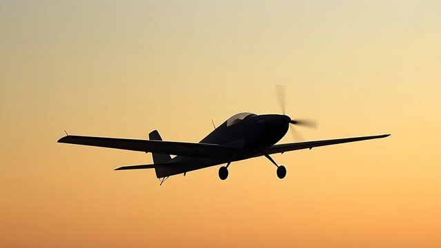 monoplane. Minimalist silhouette of a monoplane with a single wing against a gradient sky. mobility guides, transit brochures, designed for transport & logistics marketing.