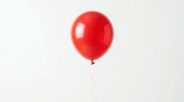Single Red Ballon Floating Against Minimalist White Background