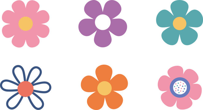 Set of colorful flat flower icons daisy floral elements spring summer collection for graphic design