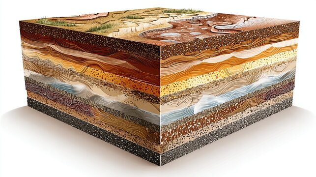 Underground earth slice cross-section with sedimentary layers