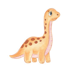 Naklejka premium Cute dinosaur in soft watercolor style, with spots and a gentle smile