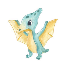Fototapeta premium Cute dinosaur in soft watercolor style, with spots and a gentle smile