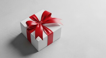 Fototapeta premium A white gift box with a red ribbon