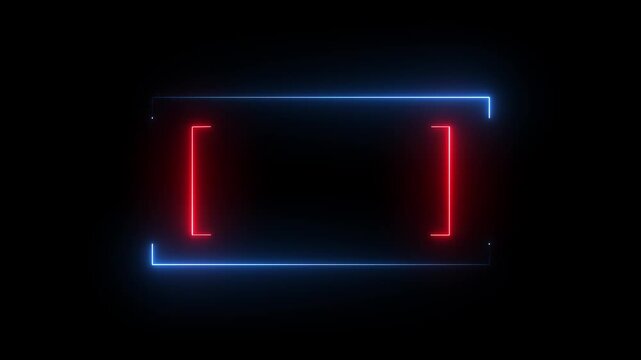 Abstract neon blue and red color lights on black background with glowing laser beams flickering. 4k animation video.