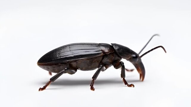 Black beetle on white background.