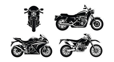 Naklejka premium Four distinct motorcycle silhouettes in a black and white graphic