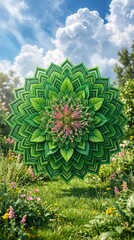 Vibrant Green Leaf Mandala in Nature Mandala Green Leaves Nature Garden Flower Botanical Outdoors. Concept featuring mandala, green leaves, nature, garden, flower for professional commercial design.